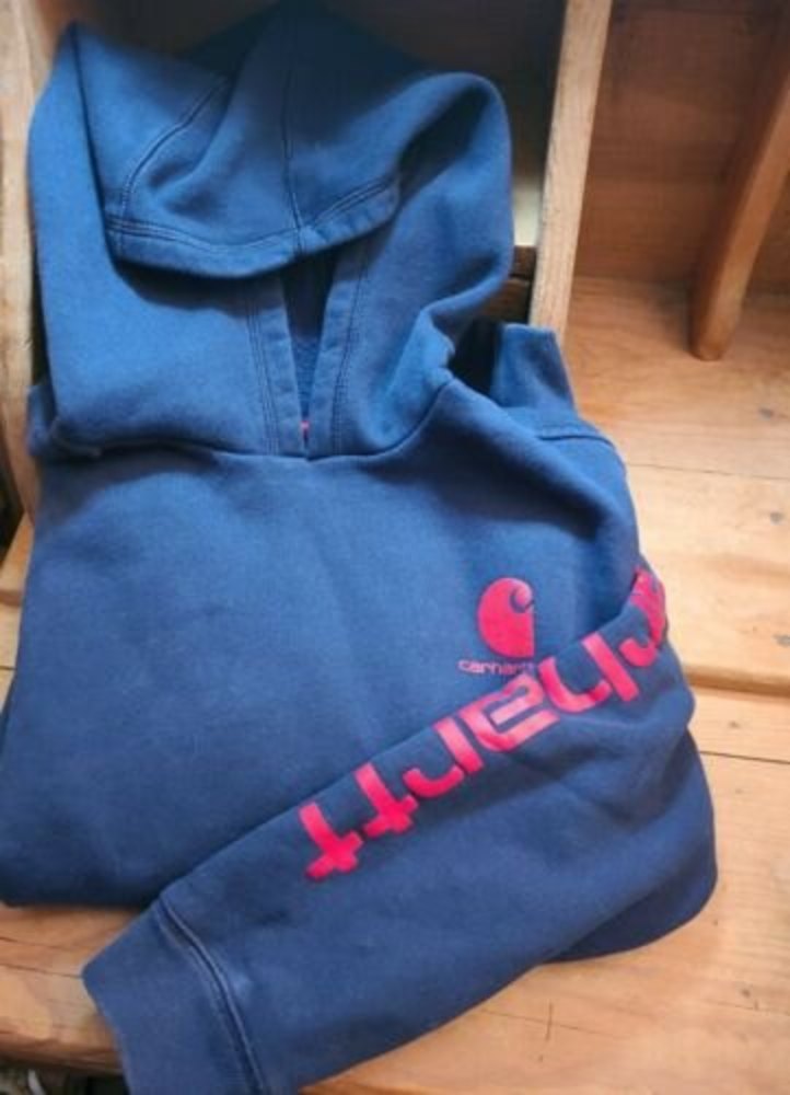 Carhartt Logo Long Sleeve Sweatshirt Hooded Jacket Large 14-16 Boys Unisex Navy